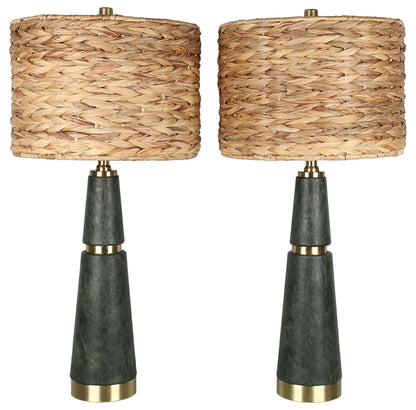 Olive Copse - 28 X 13 - Metal Table Lamp (Set of 2) - Dark Olive Green, Soft Gold