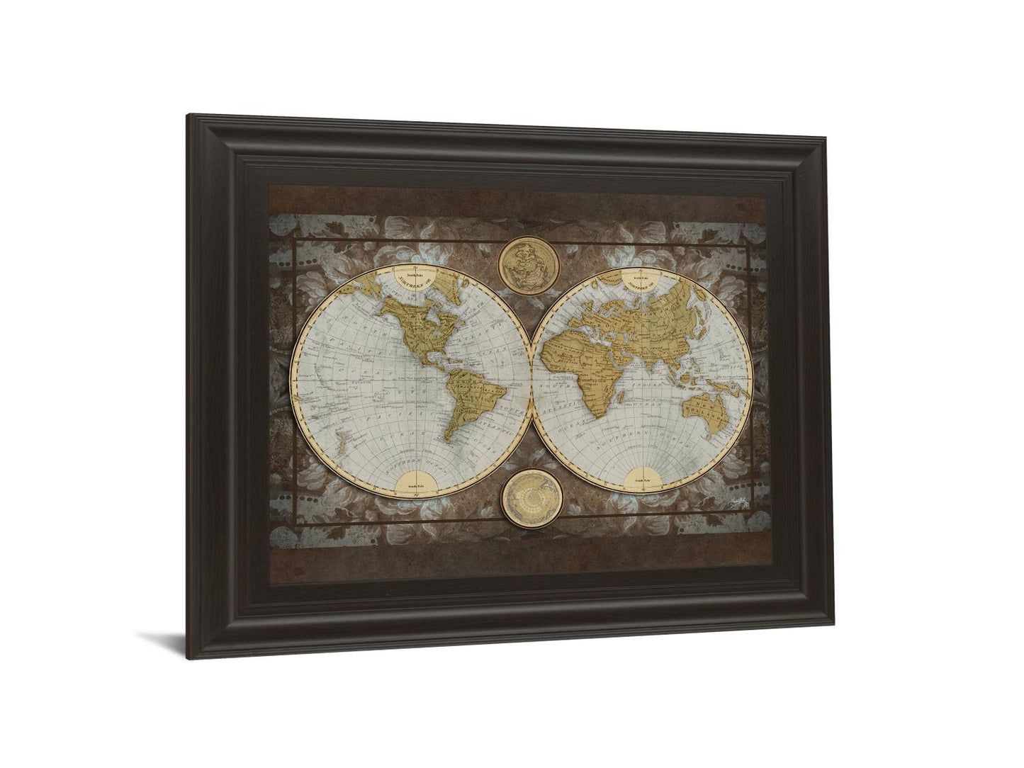 World Map By Elizabeth Medley - Framed Print Wall Art - Blue