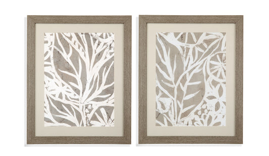 Mudcloth Foliage - Framed Print (Set of 2) - Light Brown