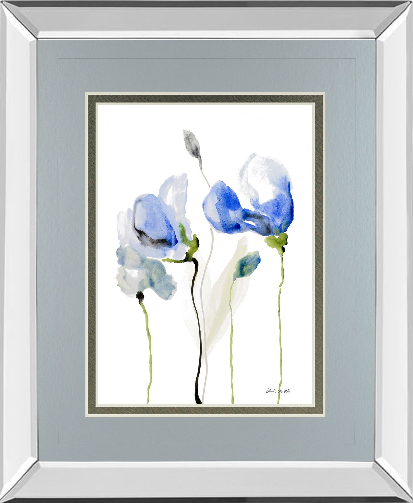 All Poppies Il By Lanie Loreth - Mirror Framed Print Wall Art - Blue