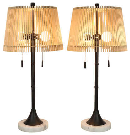 Linden Cadence - 29 X 14 - Metal Buffet Lamp (Set of 2) - Matte Black, White Marble