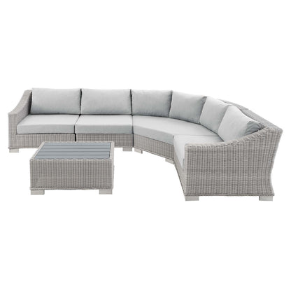 Conway Gray Sunbrella® Outdoor Patio Wicker Rattan 5-Piece Light Gray Sectional Sofa Set