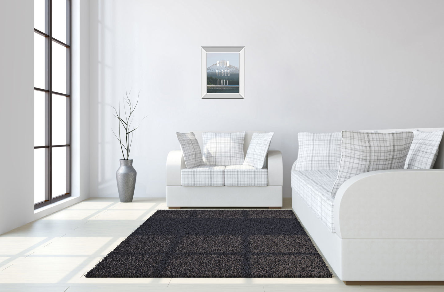 Good Vibes Only Quote Mount Hood By Nature Magick - Mirror Framed Print Wall Art - Gray