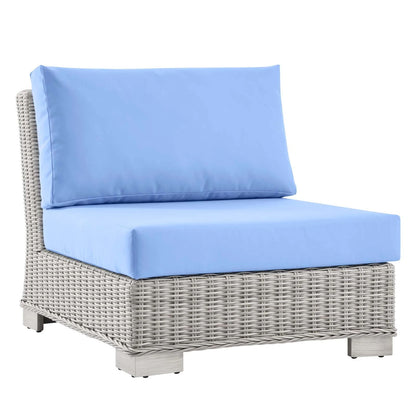 Conway Outdoor Patio Wicker Rattan 6-Piece Light Blue Sectional Sofa Furniture Set