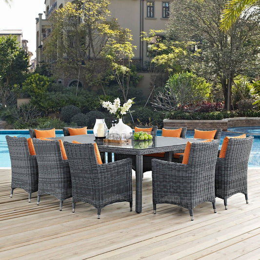 Summon 11 Piece Outdoor Patio Tuscan Sunbrella® Dining Set