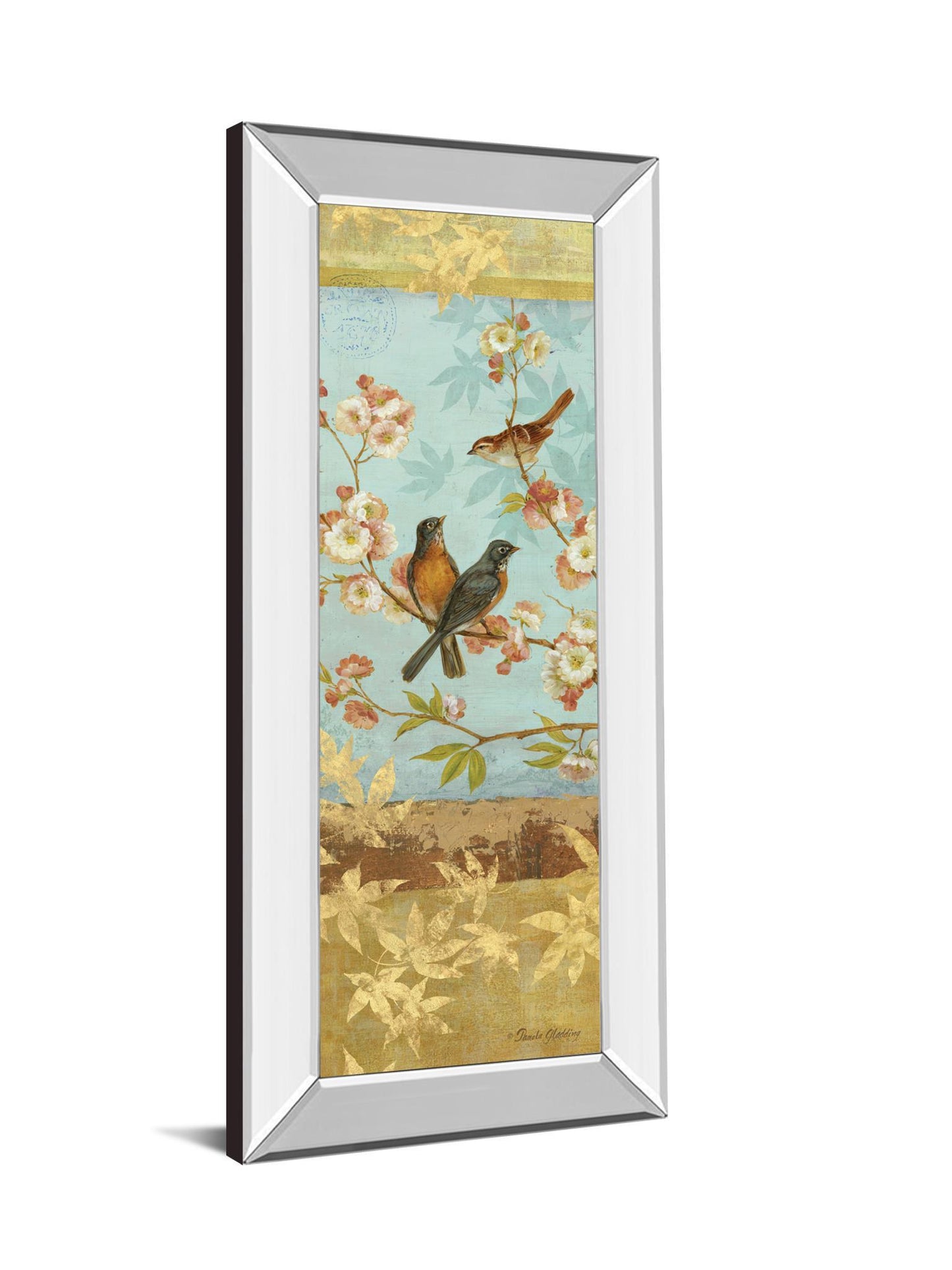 Robins & Blooms Panel By Pamela Gladding - Mirror Framed Print Wall Art - Blue