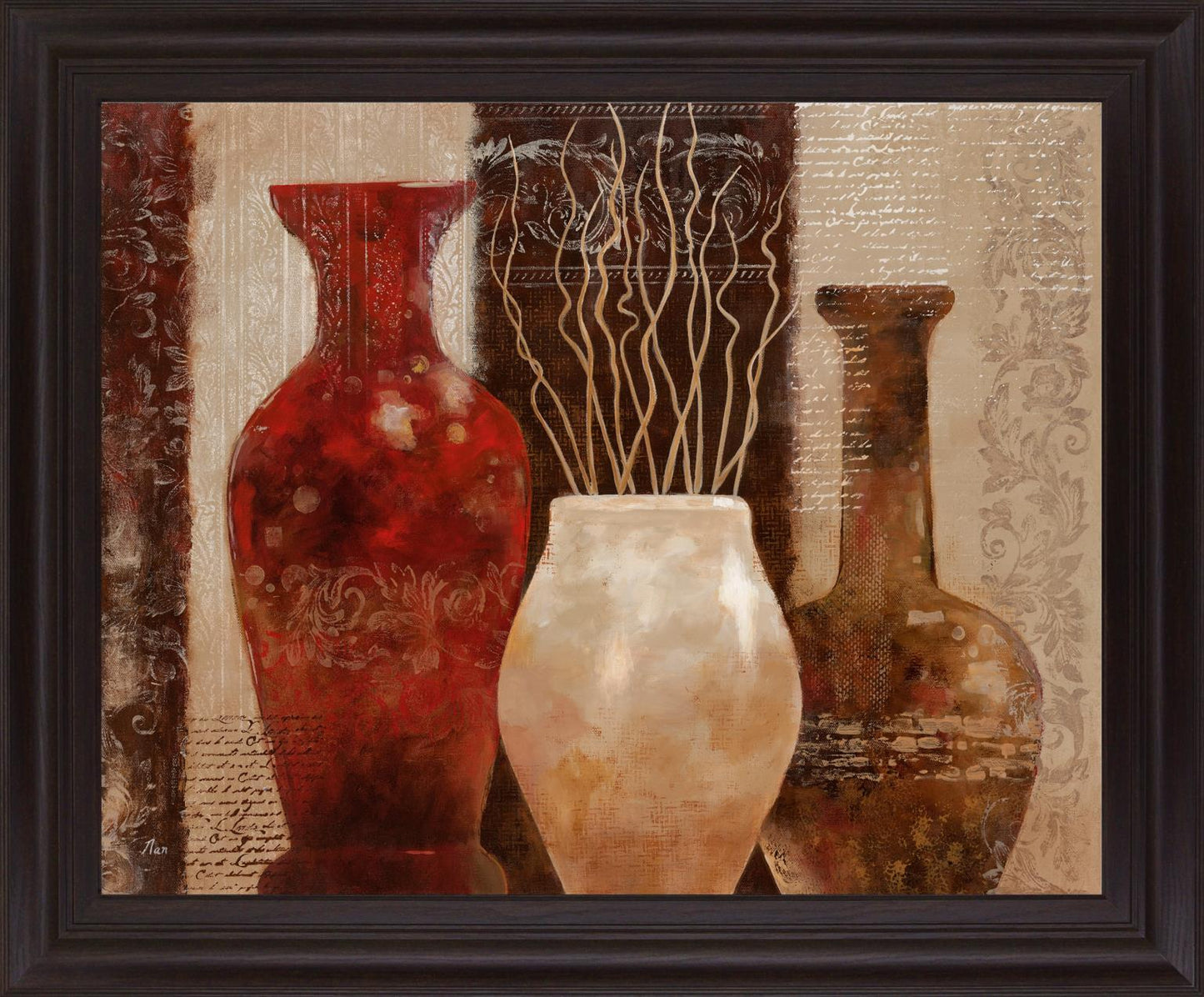 Umber Trio Harmony - 28" x 34" Framed Wall Art - Dark Brown