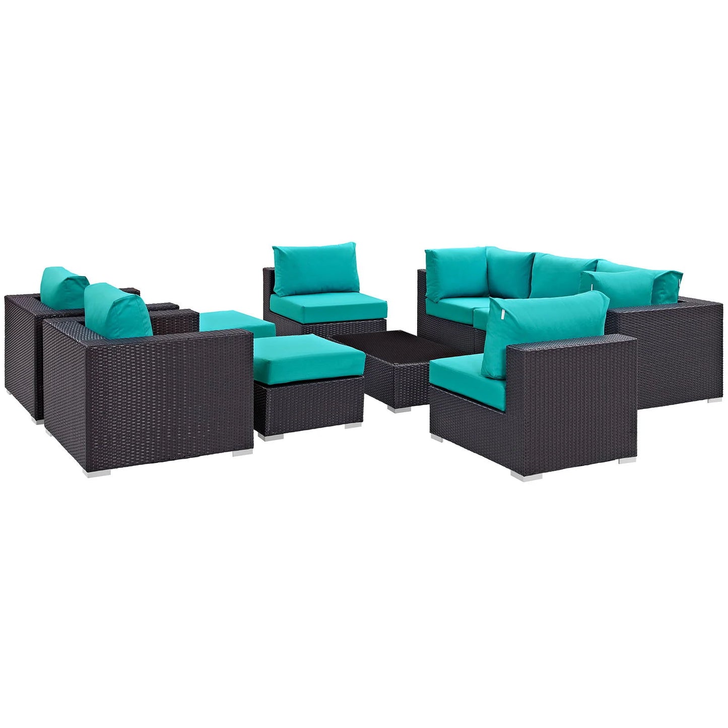 Convene 10 Piece Turquoise Outdoor Patio Sectional Set