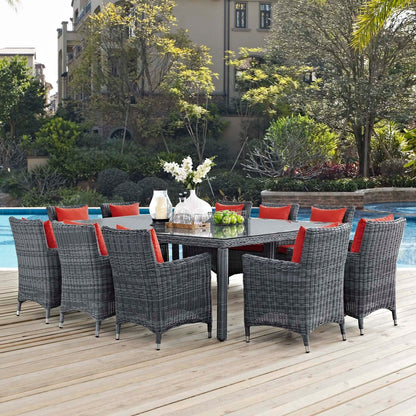 Summon 11 Piece Outdoor Patio Red Sunbrella® Dining Set