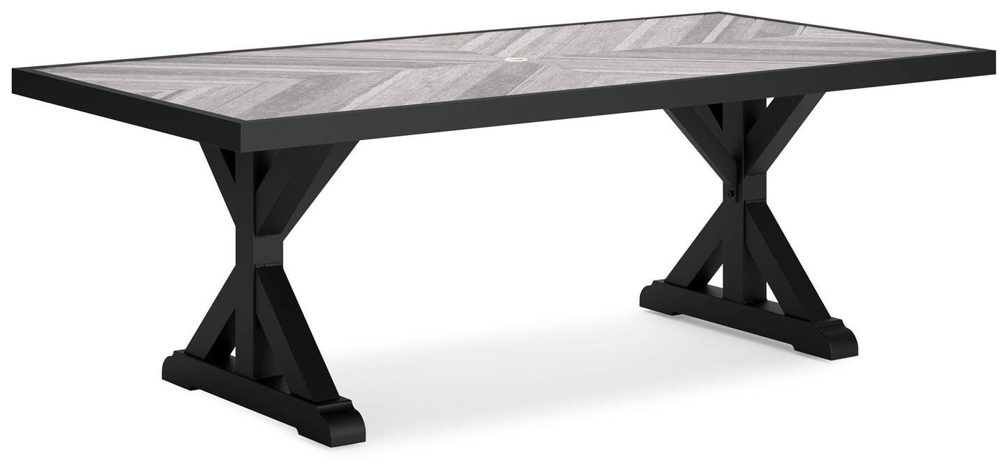 Beachcroft - Rectangular Dining Table With Umbrella Option - Black / Light Gray