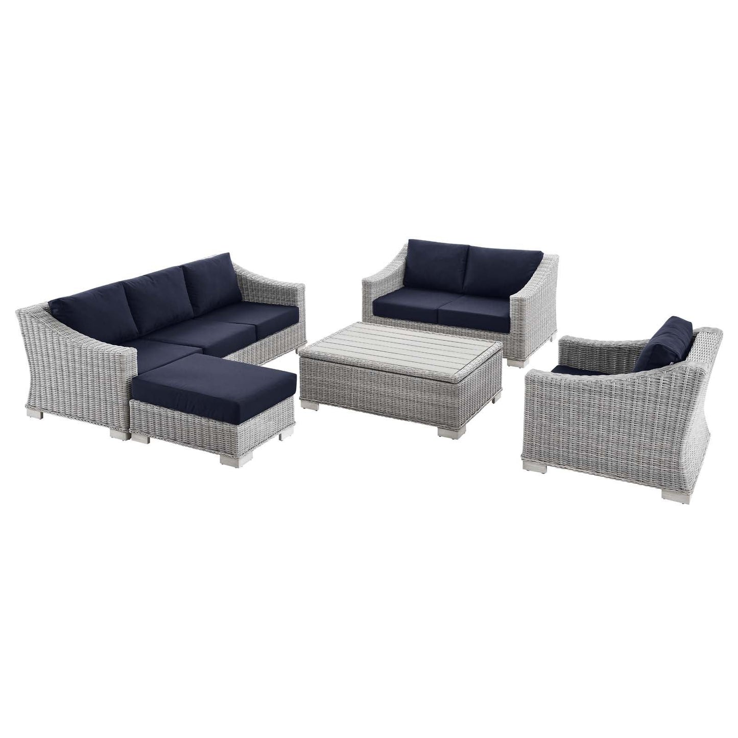 Conway 5-Piece Navy Outdoor Patio Wicker Rattan Furniture Set