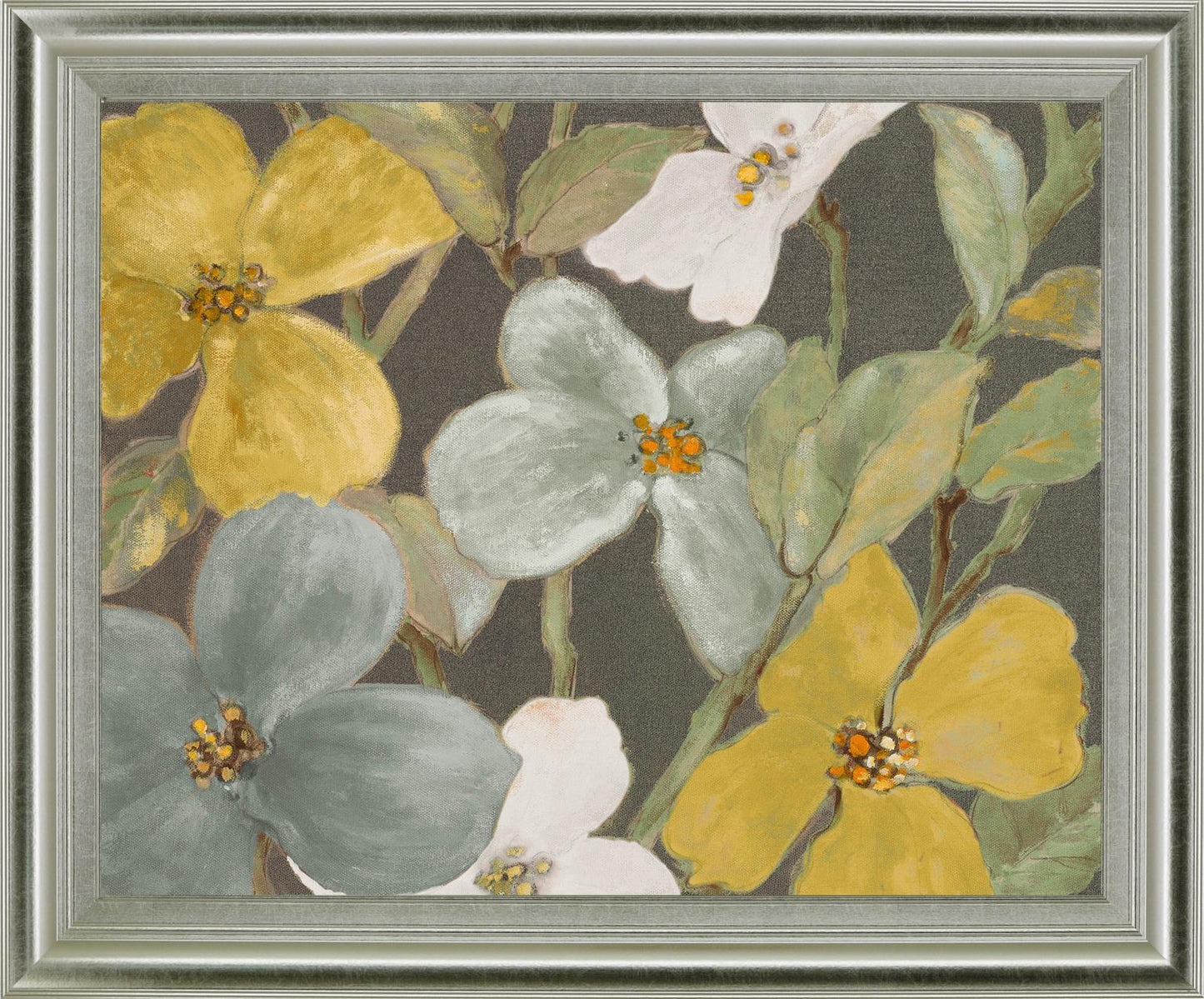 Golden Petal Whisper - 28" x 34" Framed Wall Art - Gray
