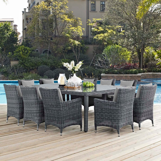 Summon 11 Piece Outdoor Patio Gray Sunbrella® Dining Set