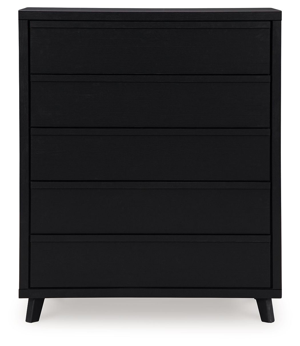 Danziar - Black - Five Drawer Wide Chest