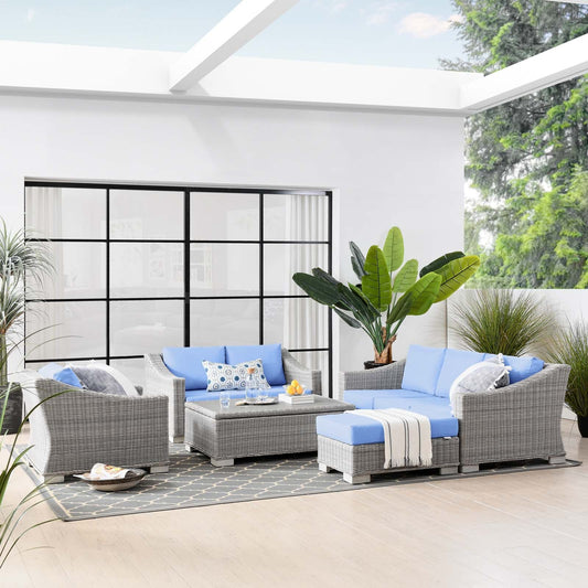 Conway 5-Piece Light Blue Outdoor Patio Wicker Rattan Furniture Set