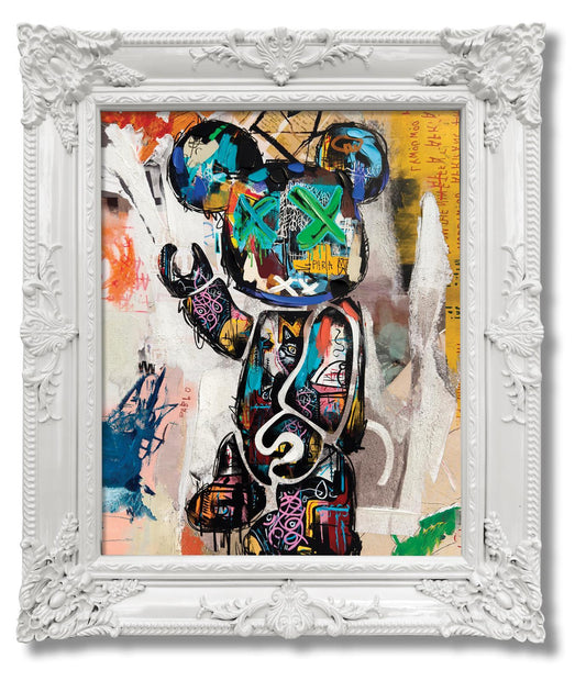 Grafitti Bear In White Frame - White