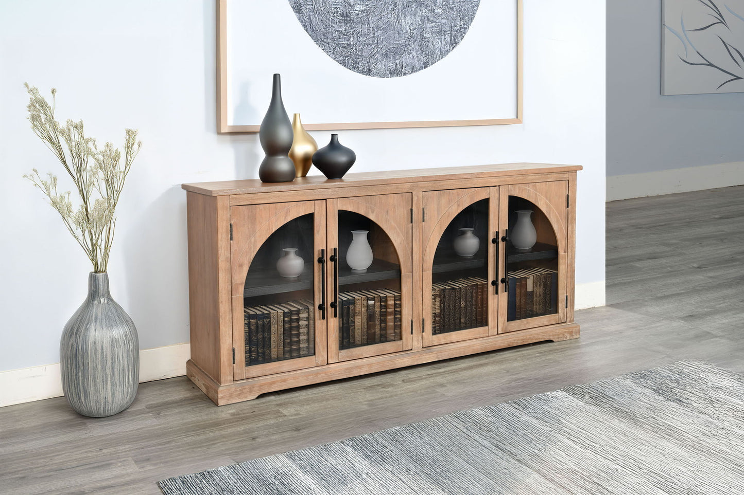 Elena - Modern Wood Display Cabinet With Arched Glass Doors - Umbra / Oak Grove