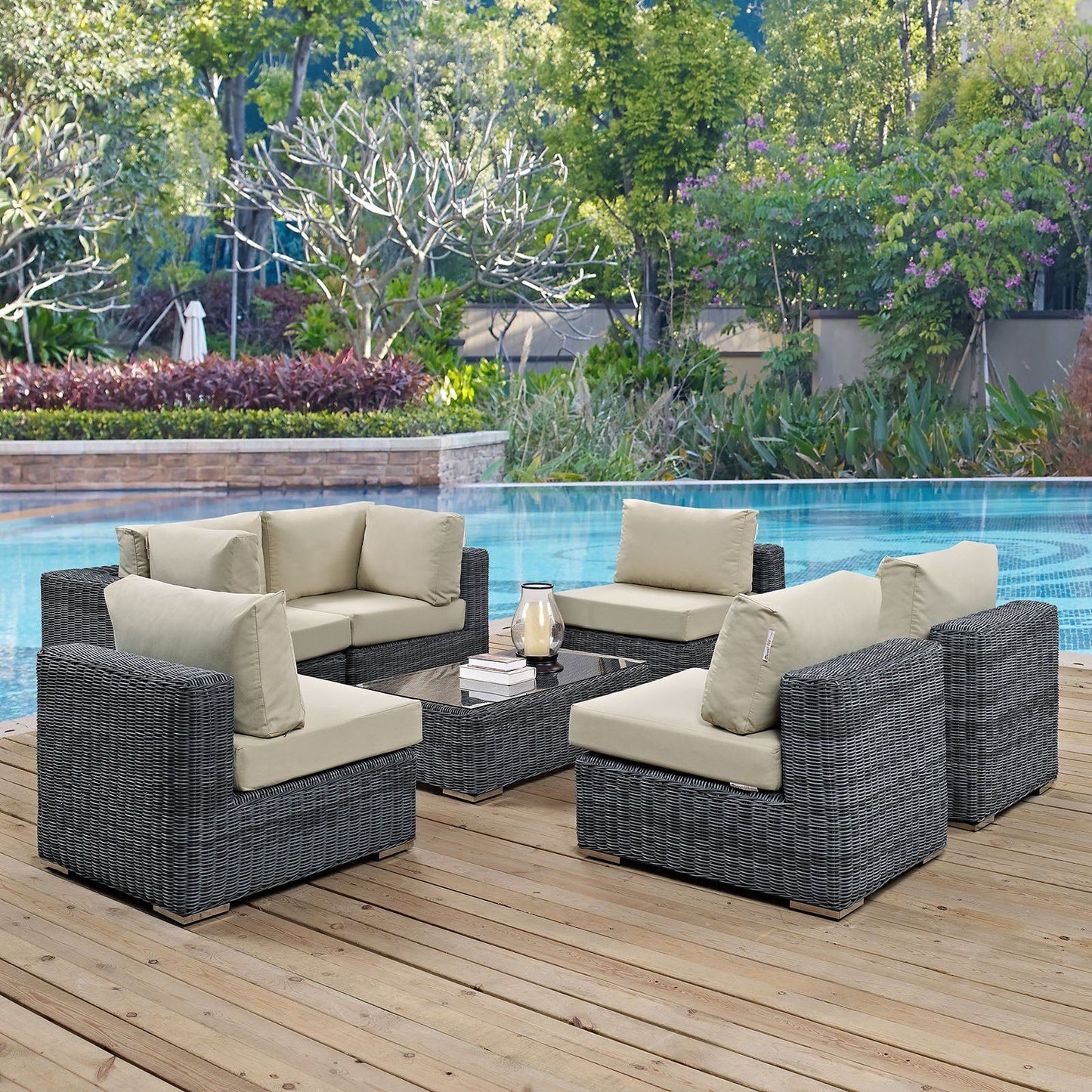 Summon 7 Piece Outdoor Patio Beige Sunbrella® Sectional Set