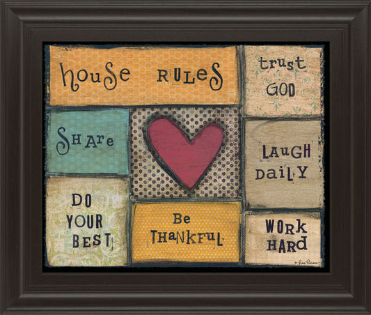 House Rules By Lisa Larson - Framed Print Wall Art - Dark Brown