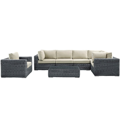 Summon 7 Piece Gray Outdoor Patio Beige Sunbrella® Sectional Set