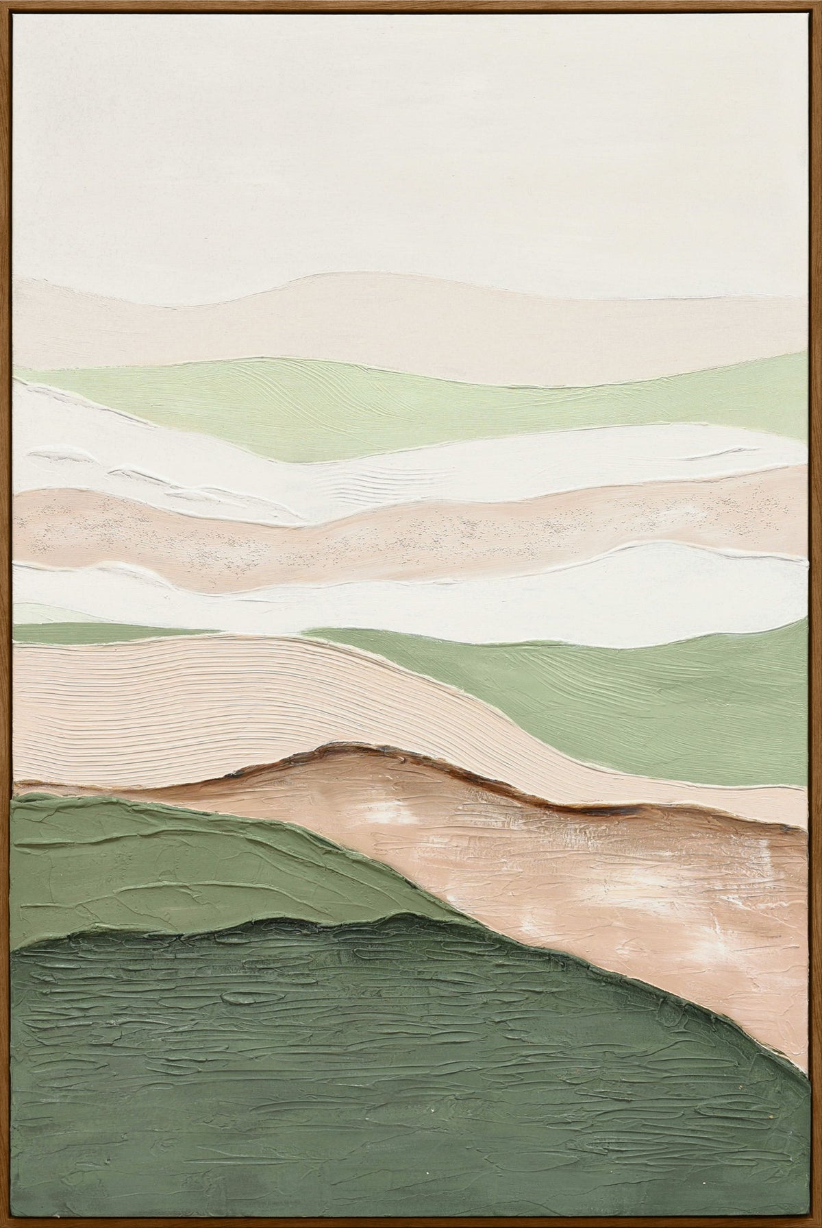 Sage Ridge Glow II - 32 X 47 - Hand-Painted Neon Canvas In Frame - Green, Cream