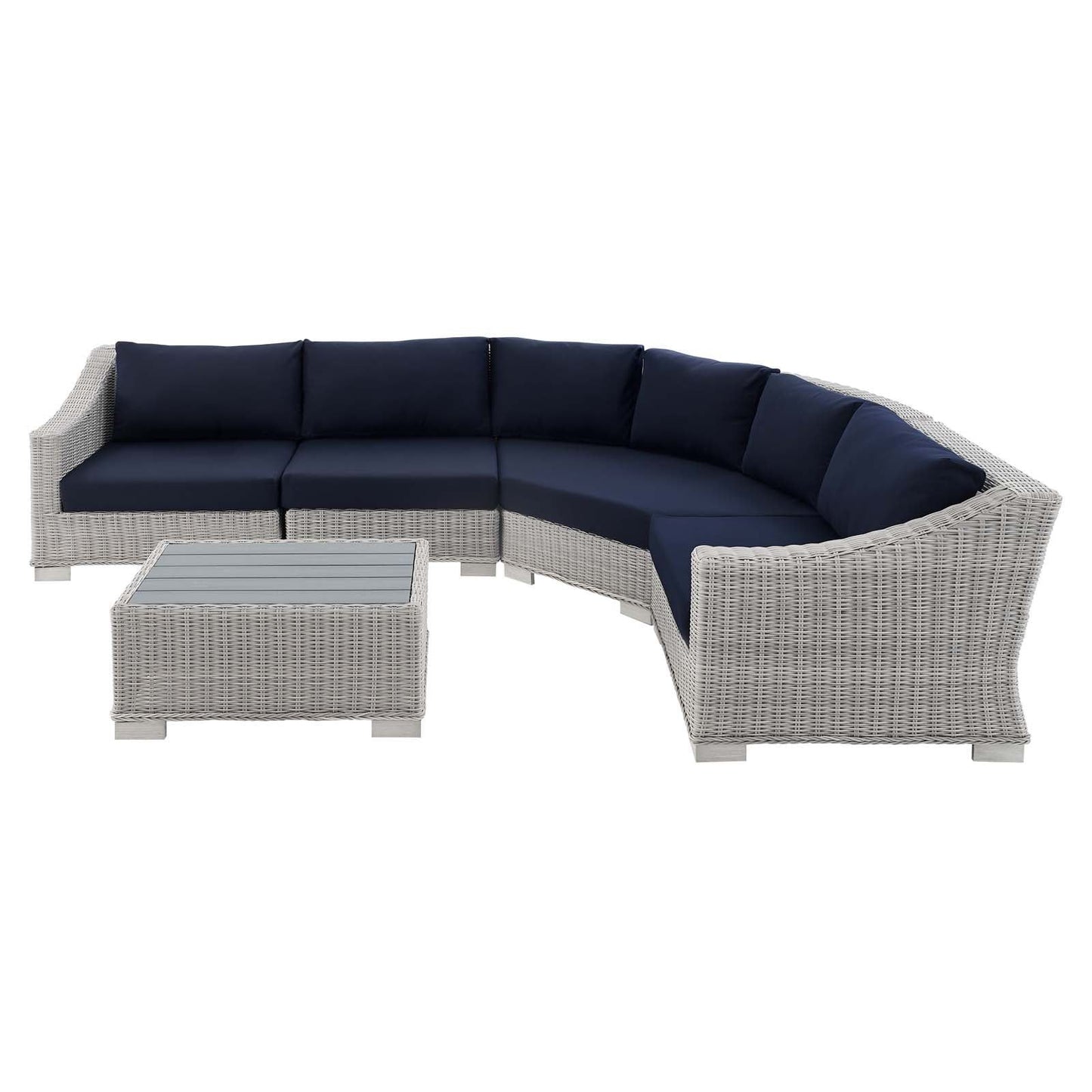 Conway Navy Sunbrella® Outdoor Patio Wicker Rattan 5-Piece Light Gray Sectional Sofa Set