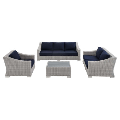 Conway Navy Sunbrella® Outdoor Patio Wicker Rattan 4-Piece Furniture Set