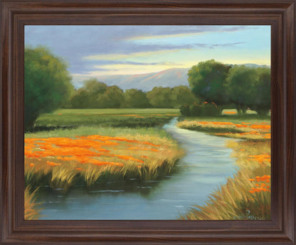 Golden Meadow Stream - 28" x 34" Framed Wall Art - Green