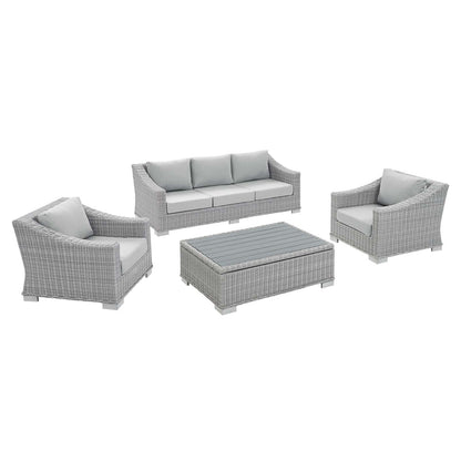 Conway Sunbrella® Outdoor Patio Wicker Rattan 4-Piece Gray Furniture Set