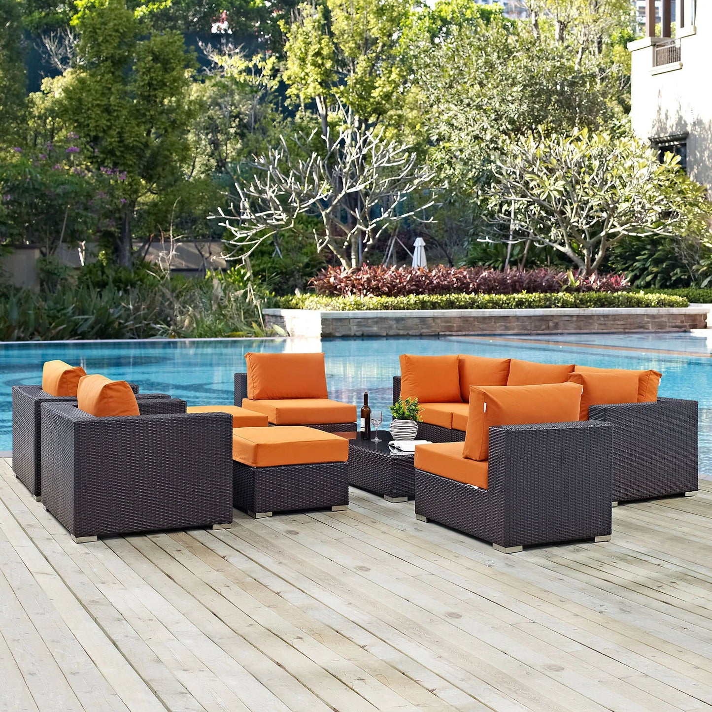 Convene 10 Piece Orange Outdoor Patio Sectional Set