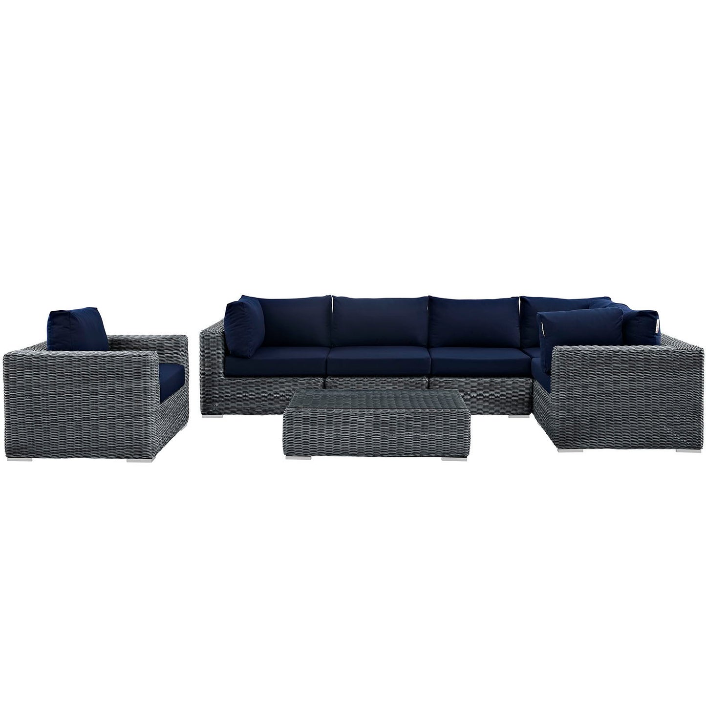 Summon 7 Piece Gray Outdoor Patio Navy Sunbrella® Sectional Set