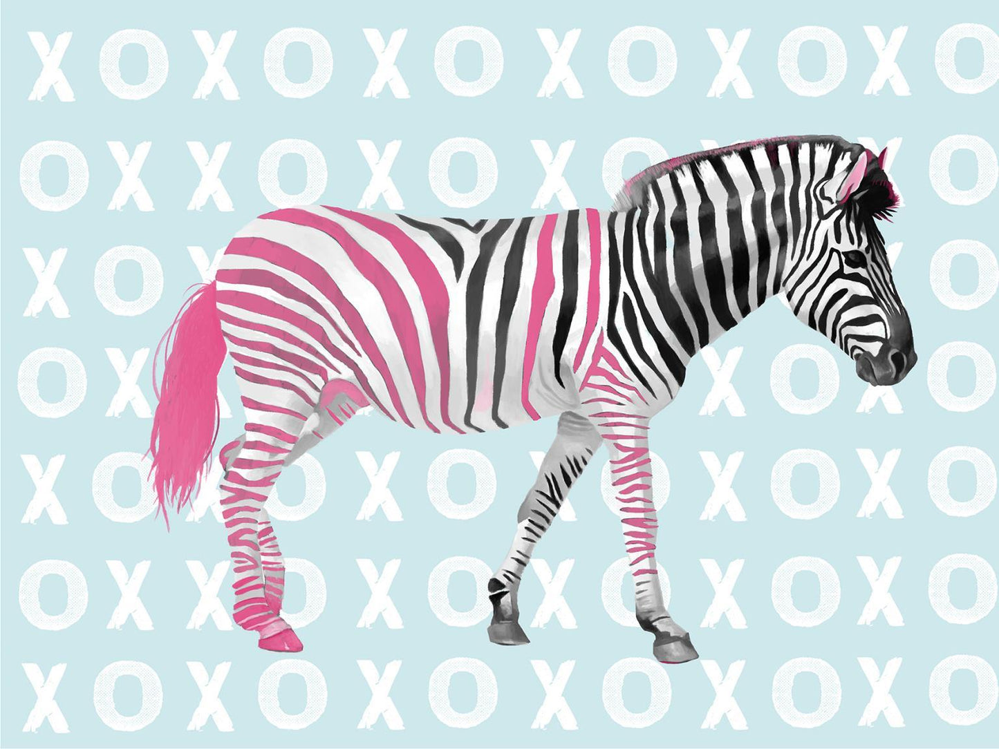 Xo Zebra By Lucca Sheppard (Framed) - Light Blue