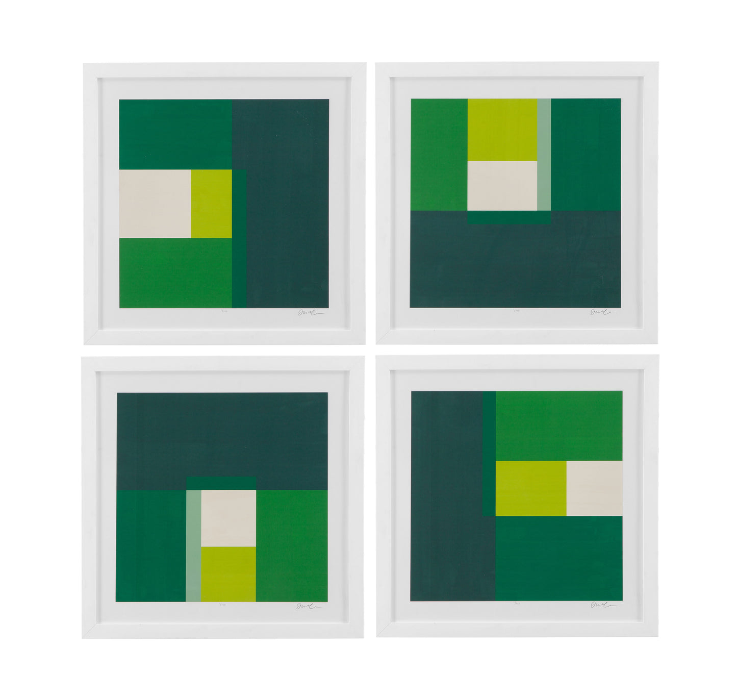 Emerald Centerpoint - Framed Print (Set of 4) - White