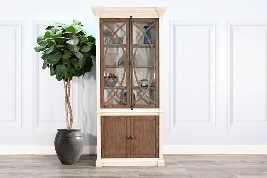 Two-Tone Display Cabinet With Glass Doors - Buckskin / Marble White