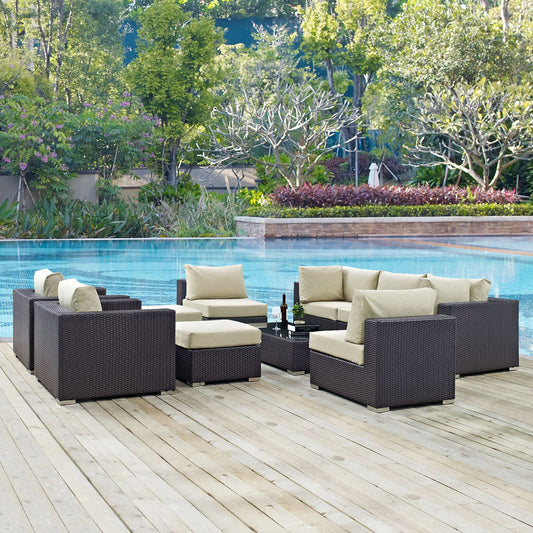 Convene 10 Piece Beige Outdoor Patio Sectional Set