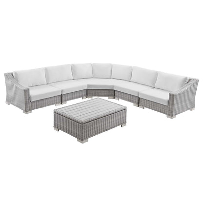 Conway Outdoor Patio Wicker Rattan 6-Piece White Sectional Sofa Furniture Set