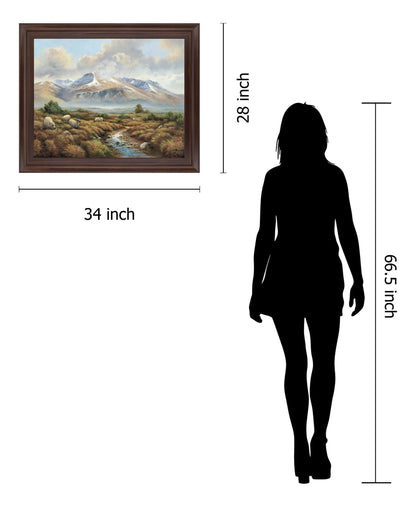 Sheep Meadow Vista - 28" x 34" Framed Wall Art - Light Brown
