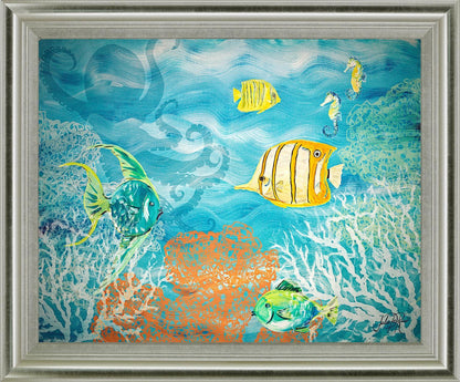 Coral Reef Dance - 28" x 34" Framed Wall Art - Light Blue