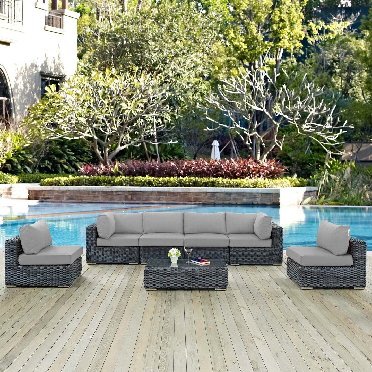 Summon 7 Piece Outdoor Patio Gray Sunbrella® Sectional Set