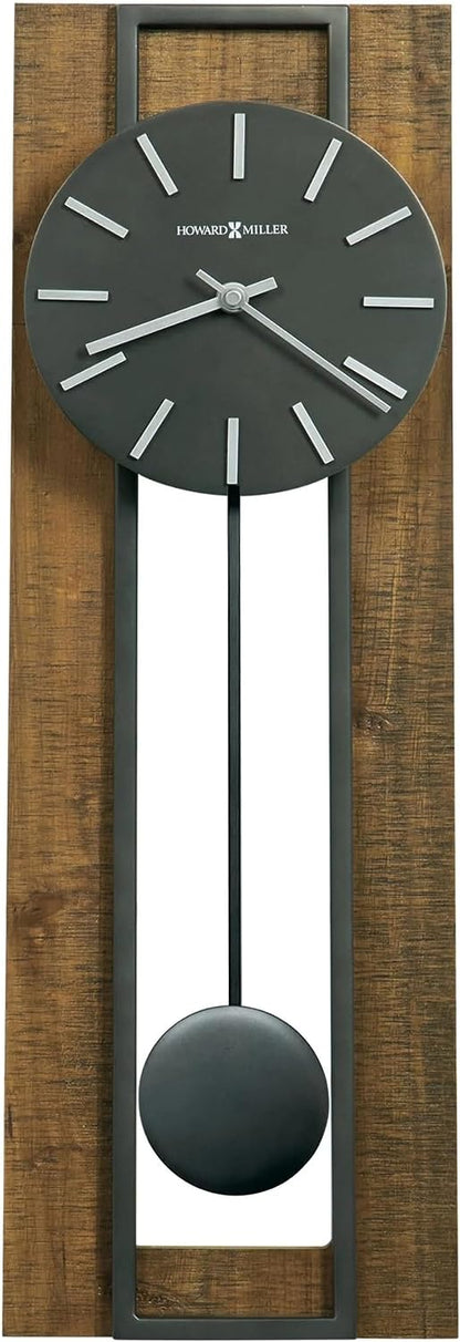 Howard Miller Zion Pendulum Wall Clock with Amber Brown Finished Wood and Charcoal Inner Metal Frame