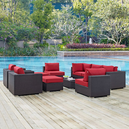 Convene 10 Piece Red Outdoor Patio Sectional Set