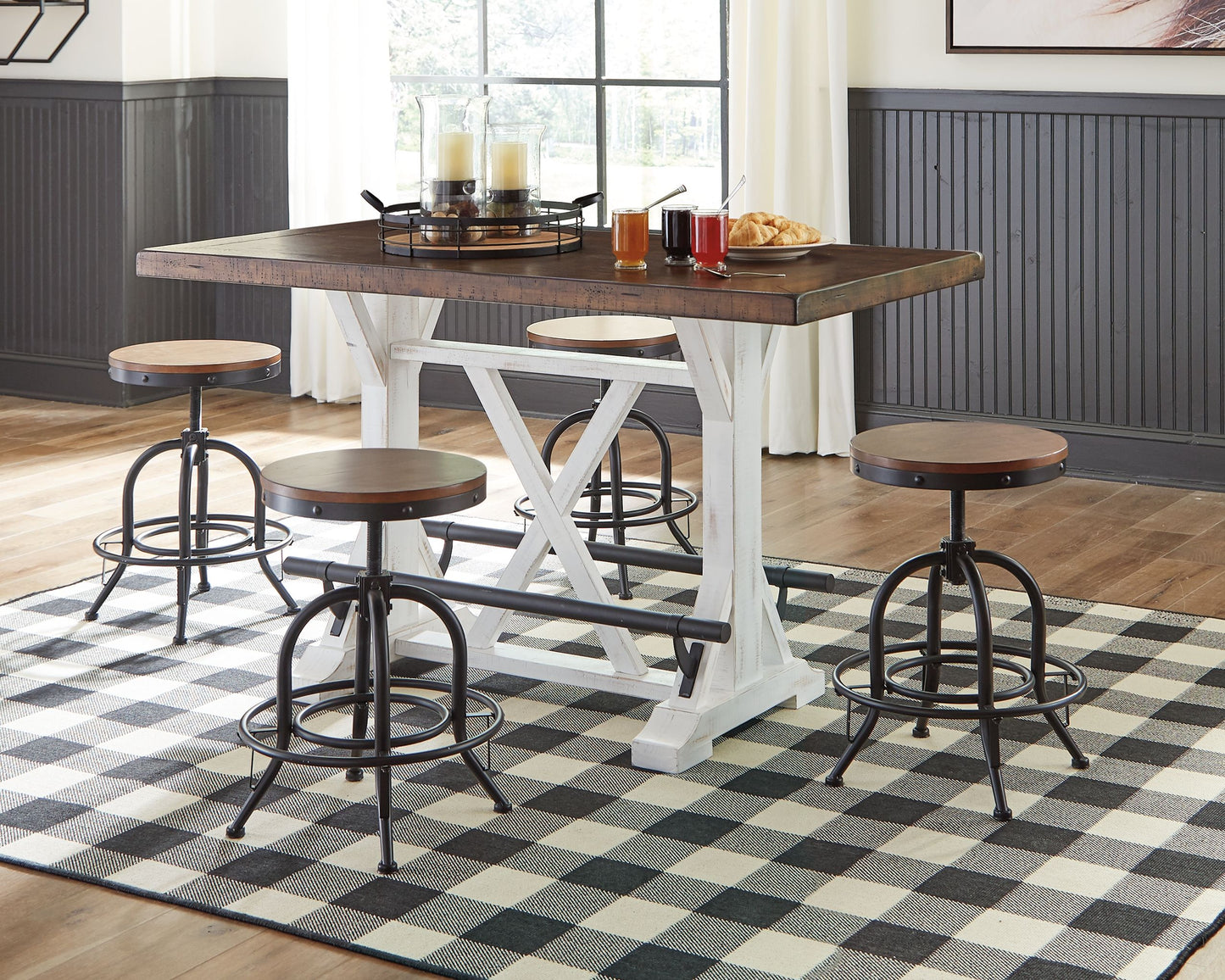 Valebeck - White / Brown - Rectangular Dining Room Counter Table