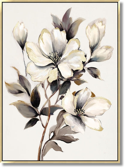 Ivory Bloom Serenade - 35" x 47" Framed Wall Art - Beige