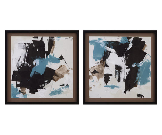 Scraped Teal - Framed Print (Set of 2) - Black / Blue