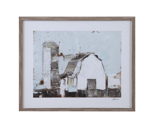 Barn And Silo - II Framed Print - Gray / Light Blue