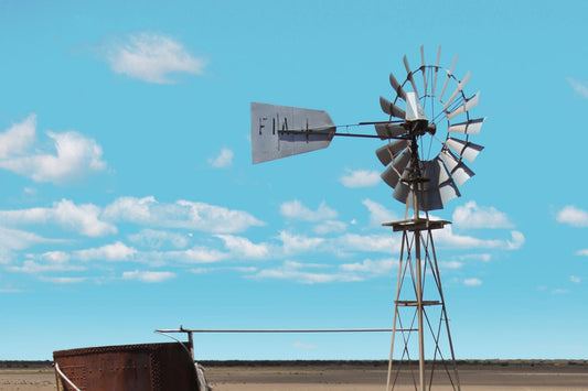 Windmill In The Field By Anna Coppel (Framed) - Light Blue