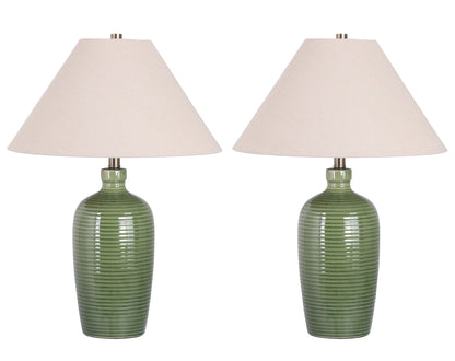 "Verdant Elegance" Ceramic Table Lamp (Set of 2) - Sage Green / Asb