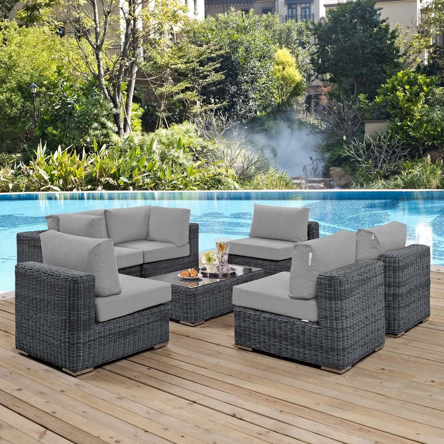 Summon 7 Piece Outdoor Patio Gray Sunbrella® Sectional Set