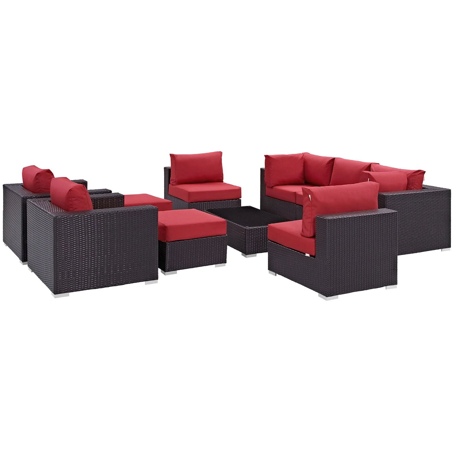 Convene 10 Piece Red Outdoor Patio Sectional Set