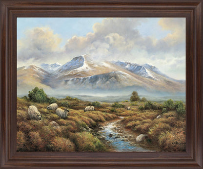 Sheep Meadow Vista - 28" x 34" Framed Wall Art - Light Brown
